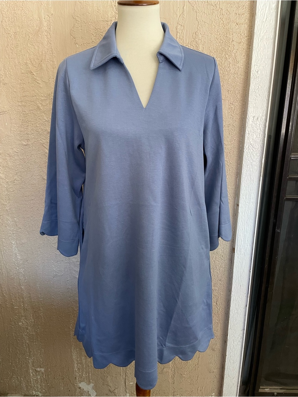 Jodifl Womens Scallop Hem Collared Dress- Blue